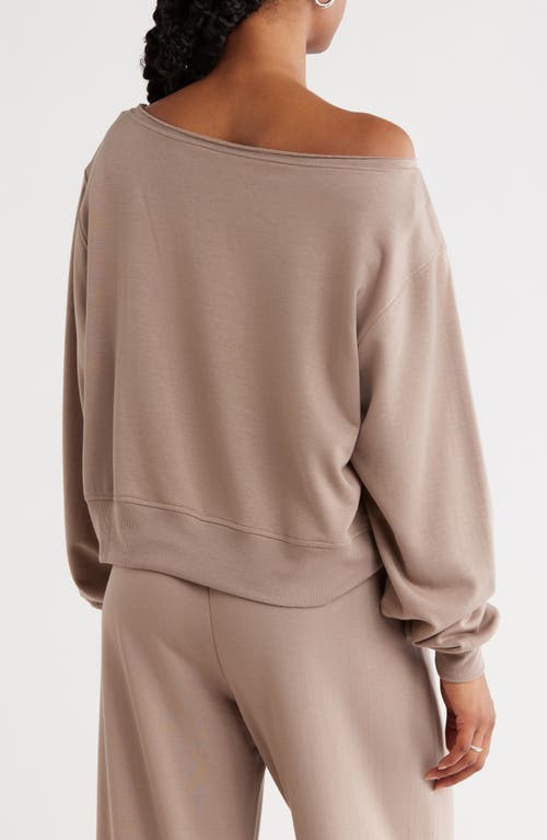 Abound Loved Off-the-shoulder Fleece Sweatshirt In Brown