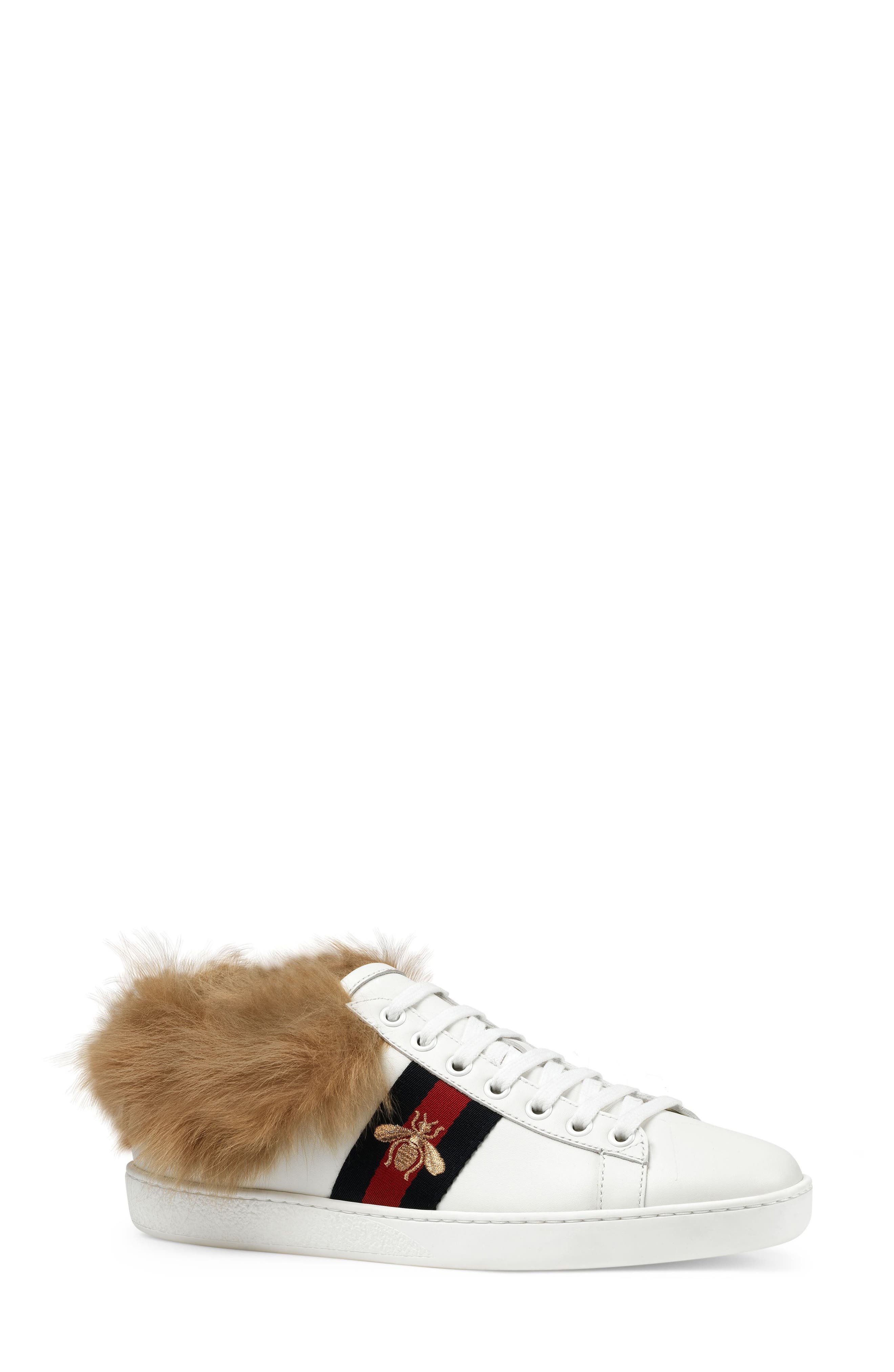 Gucci New Ace Genuine Shearling Lining Sneaker, Main, color, 