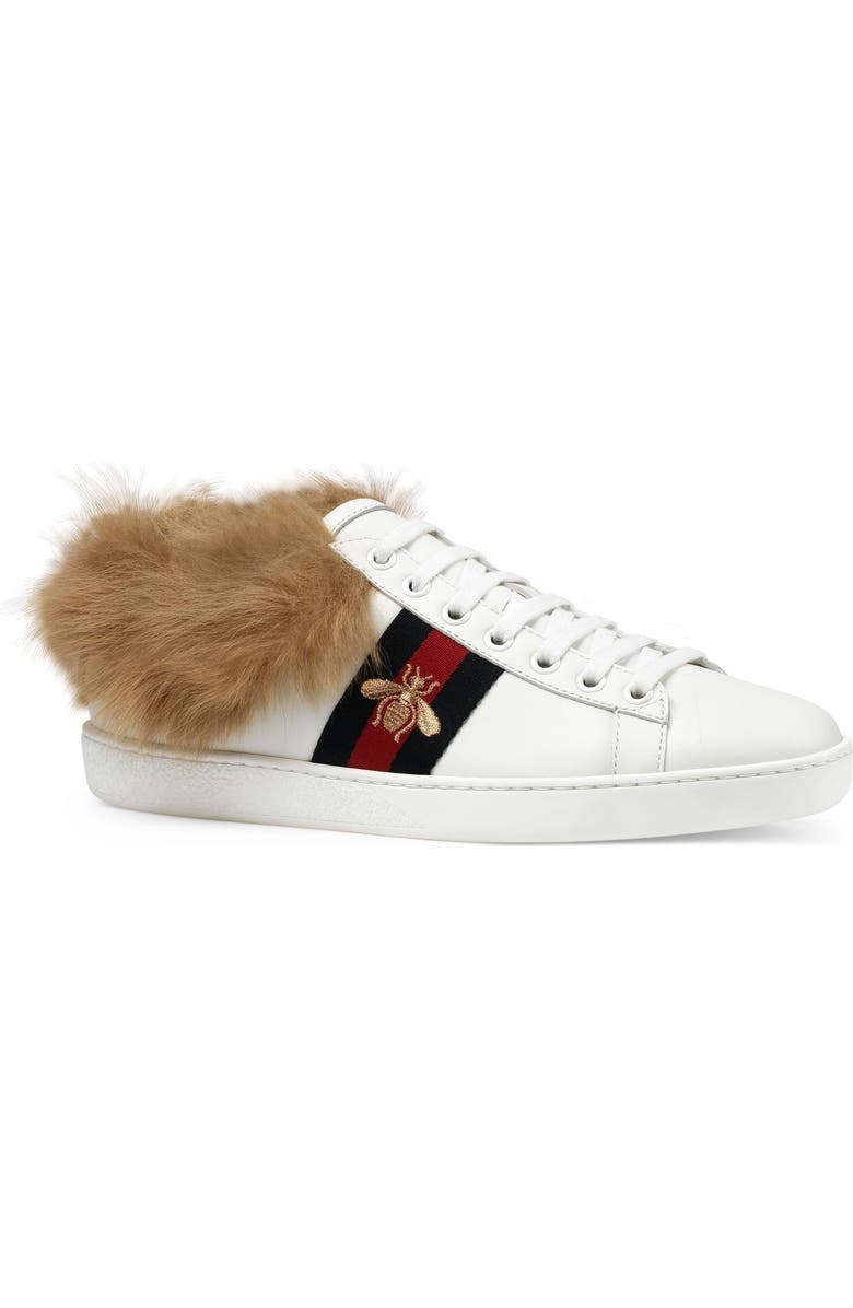 Gucci New Ace Genuine Shearling Lining Sneaker, Main, color,