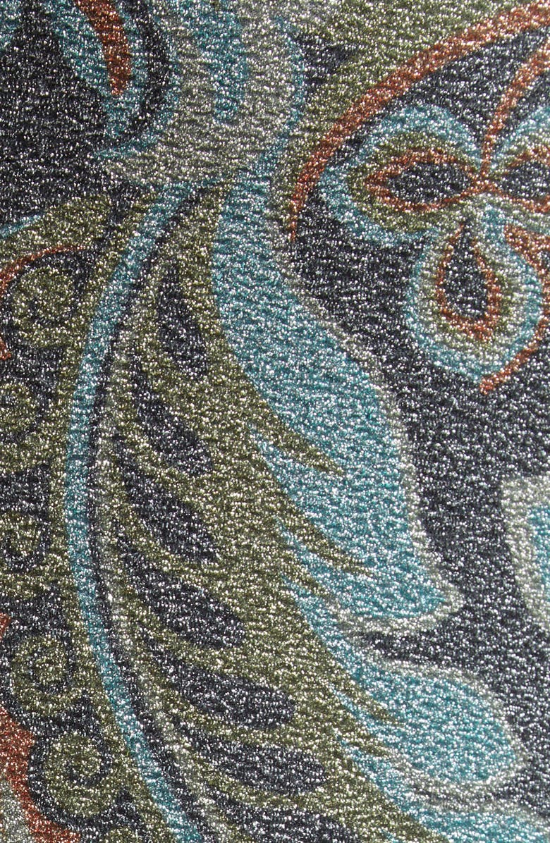 Etro Paisley Metallic Long Sleeve Body-Con Dress, Alternate, color, Printed Black Base