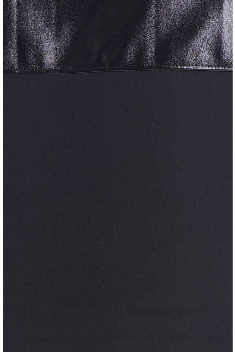 Faux Leather Yoke Tee, Alternate, color, BLACK