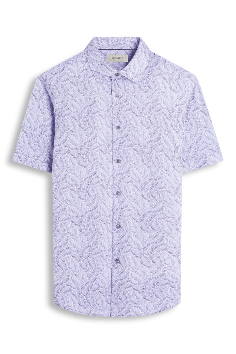 Miles OoohCotton® Leaf Print Short Sleeve Button-Up Shirt, Alternate, color, ZINC