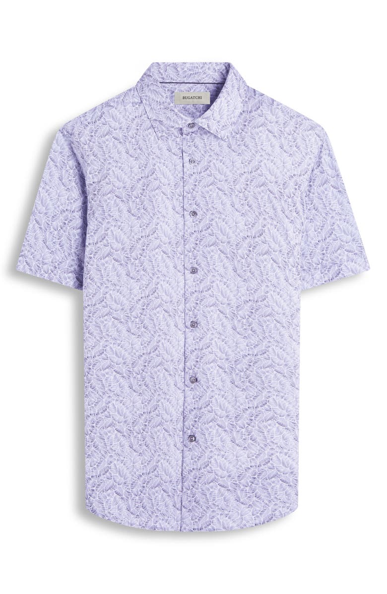 Bugatchi Miles OoohCotton<sup>®</sup> Leaf Print Short Sleeve Button-Up Shirt, Alternate, color, Zinc