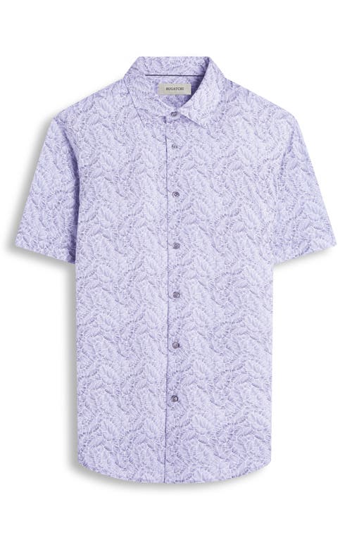 Bugatchi Miles Ooohcotton® Leaf Print Short Sleeve Button-up Shirt In Zinc