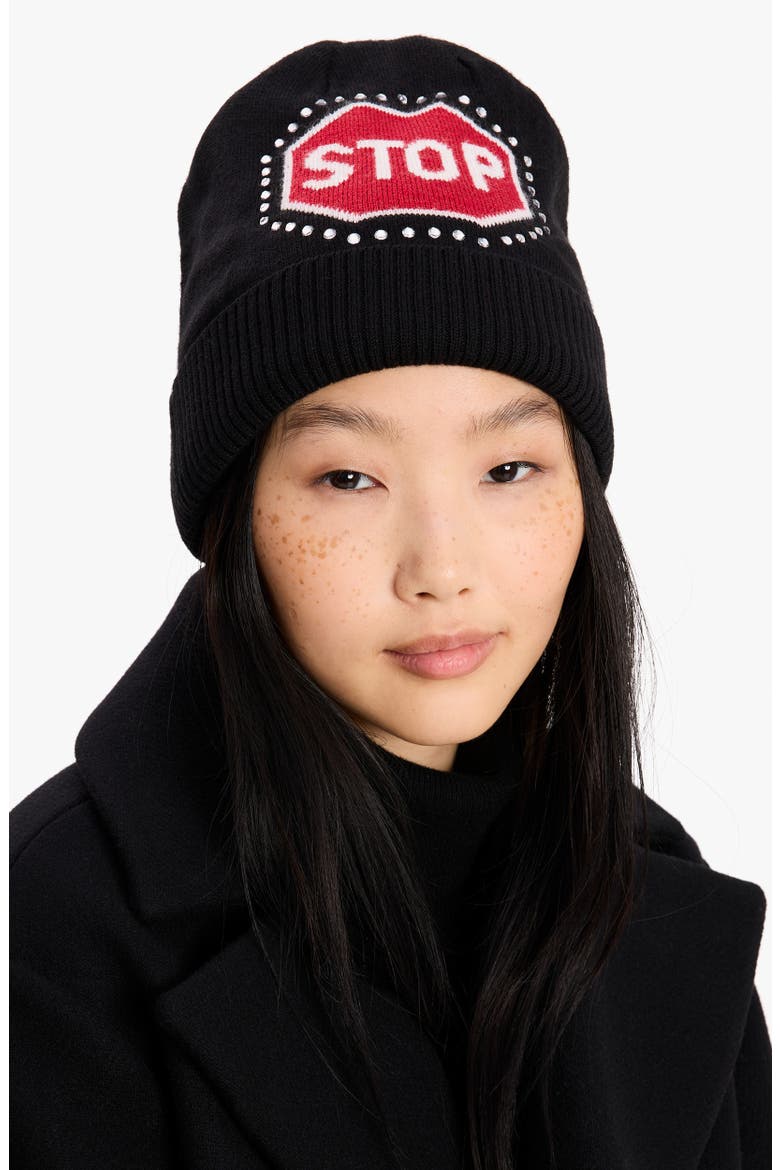 traffic sign beanie, Alternate, color, BLACK