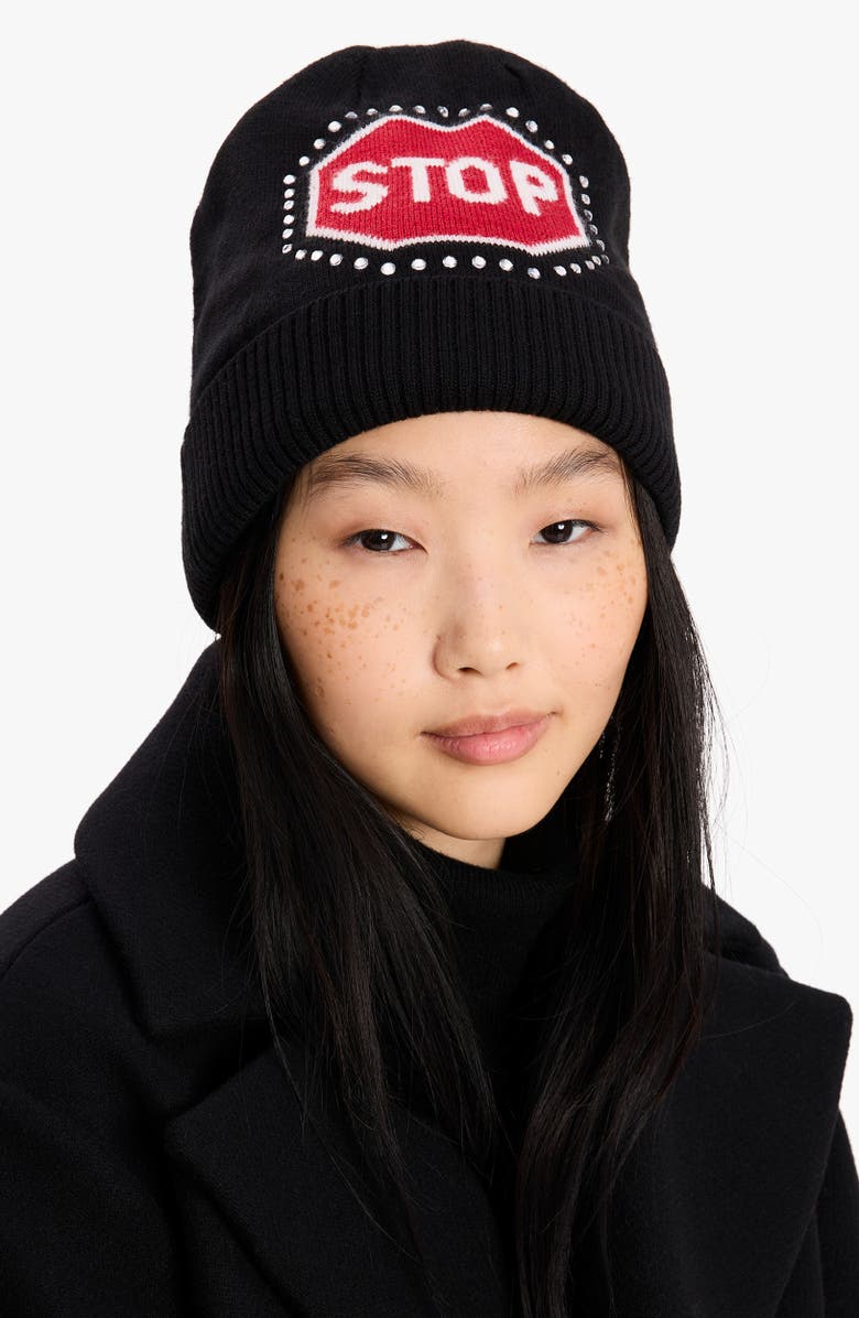 Kate Spade New York traffic sign beanie, Alternate, color, Black