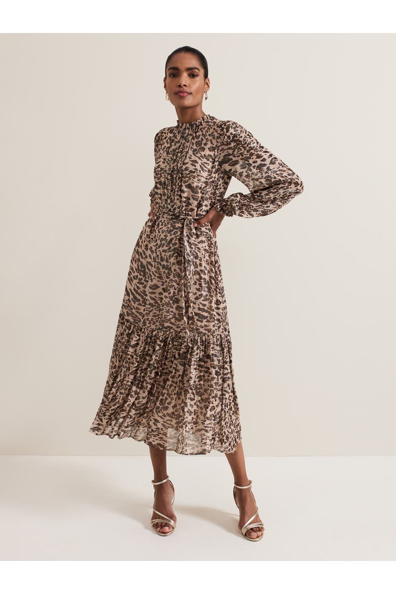 Eve Shimmer Leopard Print Midi Dress, Main, color, Multi
