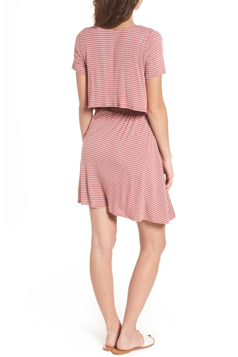 Stripe Flutter Bodice Dress, Alternate, color, MAUVE/ IVORY STRIPE