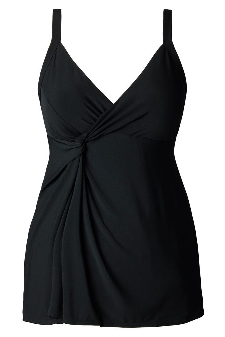 Twist Front Long Torso Swim Dress, Alternate, color, Black