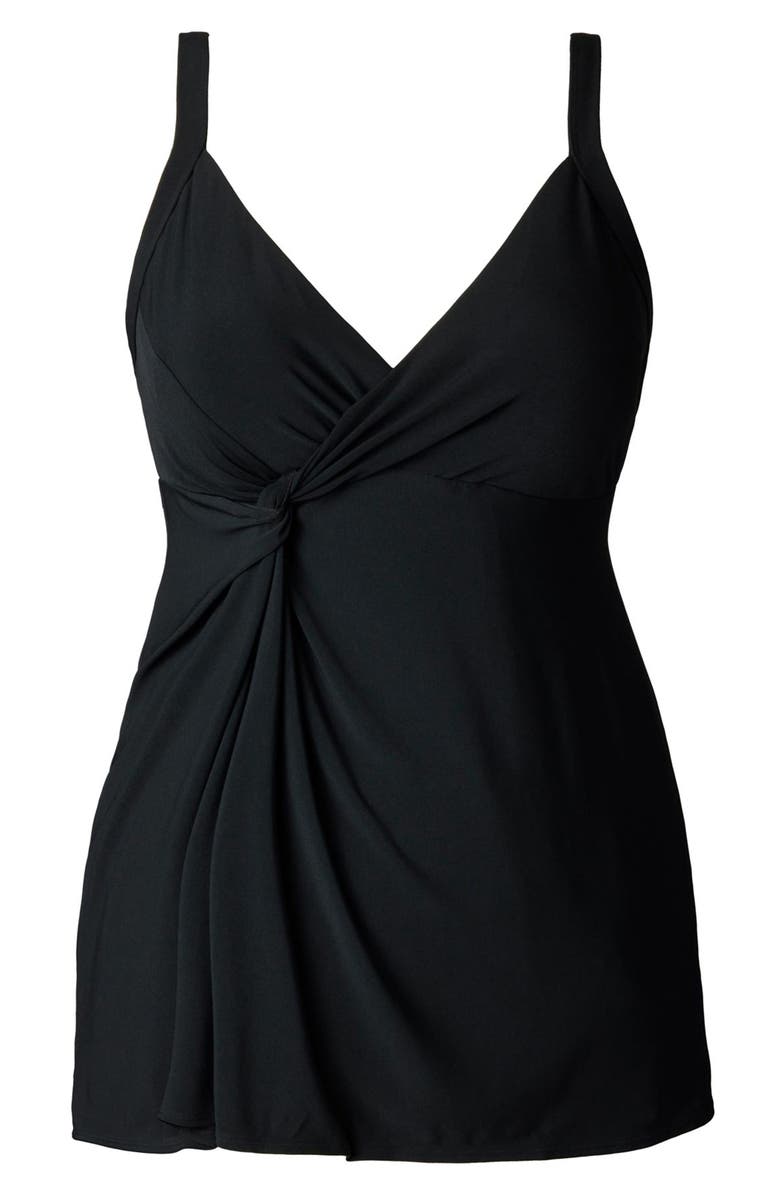 Longitude Twist Front Long Torso Swim Dress, Alternate, color, Black