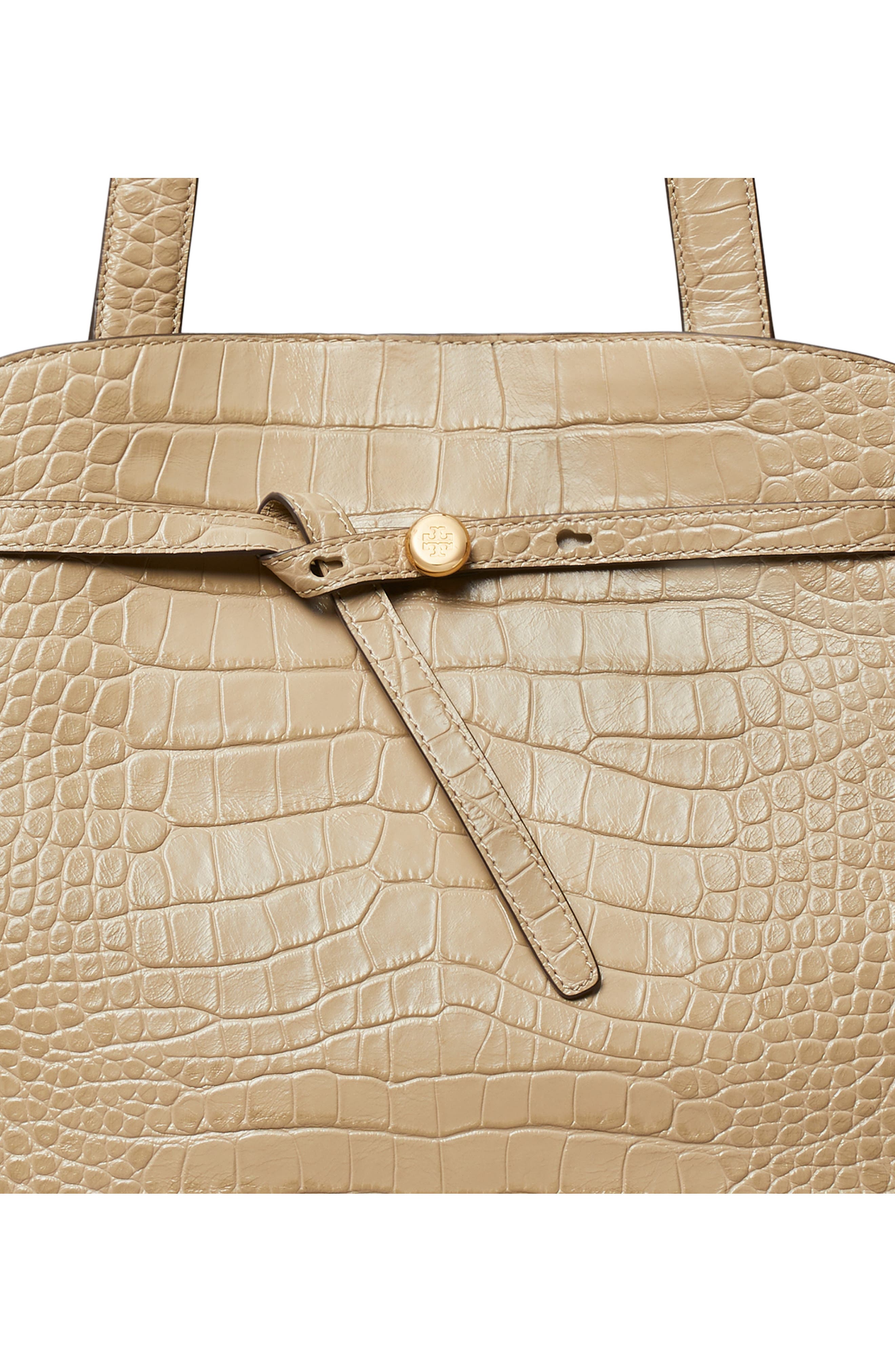 Romy Croc Embossed Leather Bauletto, Alternate, color, GINGER LEAF