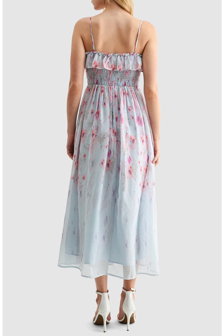 Ruffle Smocked Midi Dress, Alternate, color, BLUE FLORAL