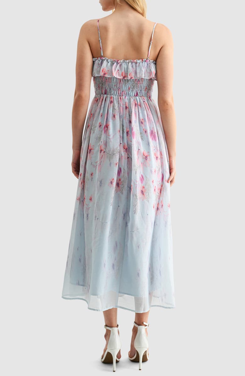 Lush Ruffle Smocked Midi Dress, Alternate, color, Blue Floral