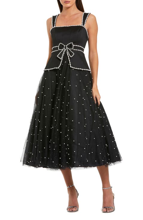 Sleeveless Embellished Crepe And Tulle Midi Dress