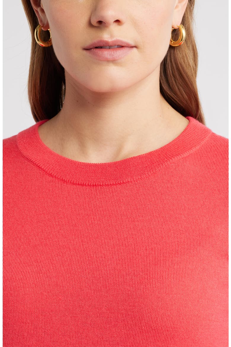 Short Sleeve Merino Wool Blend Sweater Top, Alternate, color, RED GERANIUM