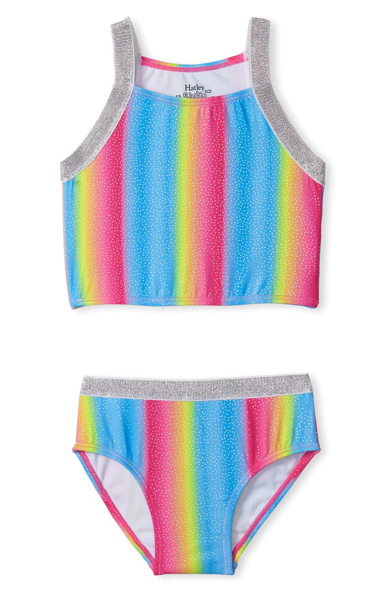 Hatley Kids' Rainbow Stripe Two-Piece Swimsuit, Main, color, Multi Stripe