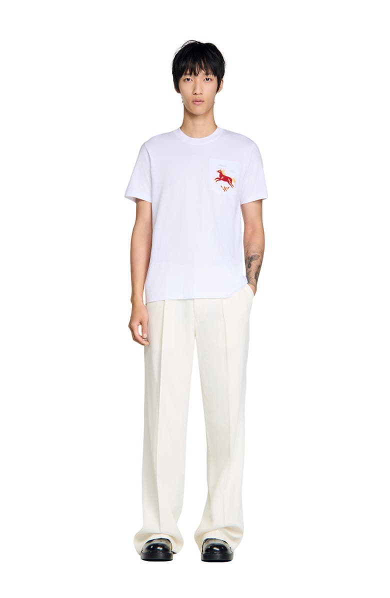 SANDRO Embroidered horse cotton T-shirt, Alternate, color, White