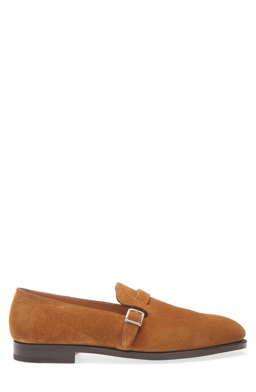 John Lobb Tobacco Suede Loafers With Palladium Buckle In Tobacco