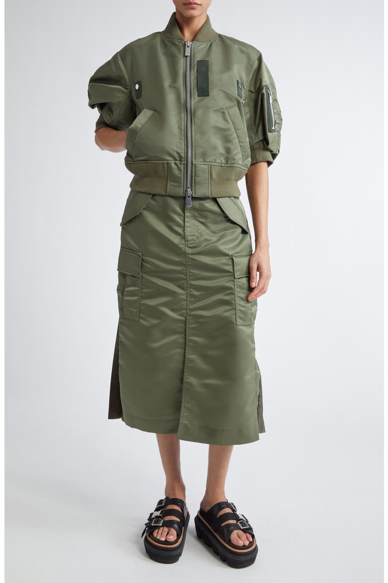 Insulated Nylon Twill Midi Cargo Skirt, Alternate, color, KHAKI 501