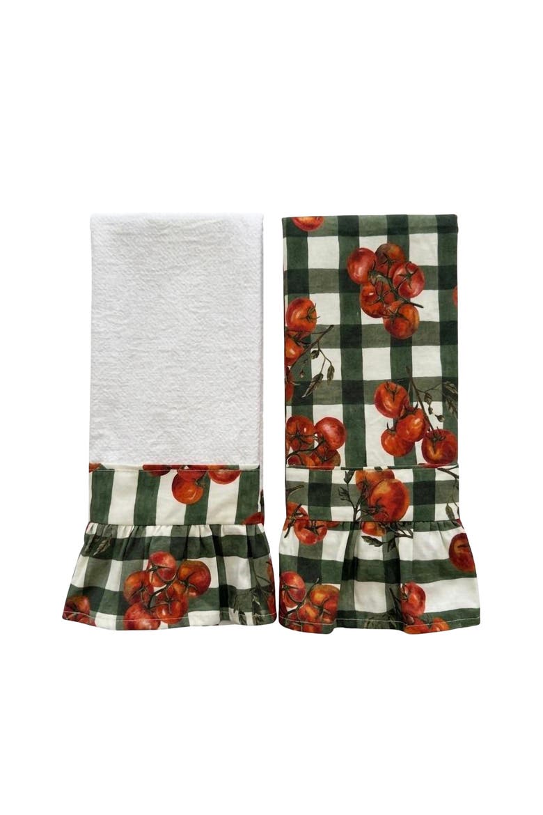 Tuscan Tomato Ruffled Kitchen Towels - Set of 2, Main, color, Blue