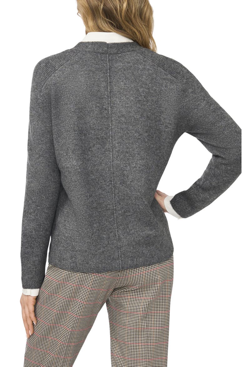 Mixed Media Twofer V-Neck Cardigan, Alternate, color, MEDIUM HEATHER GREY