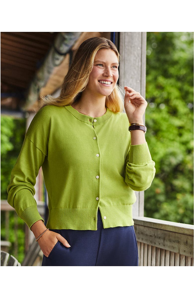 Lands' End Cropped Fine Gauge Crew Neck Cardigan Sweater, Alternate, color, 