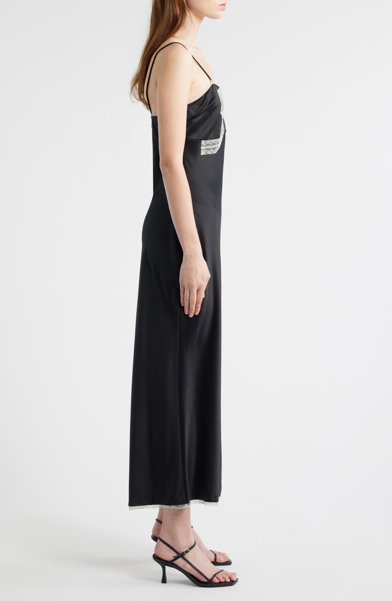 LoveShackFancy Isolie Lace Satin Maxi Dress, Alternate, color, Black