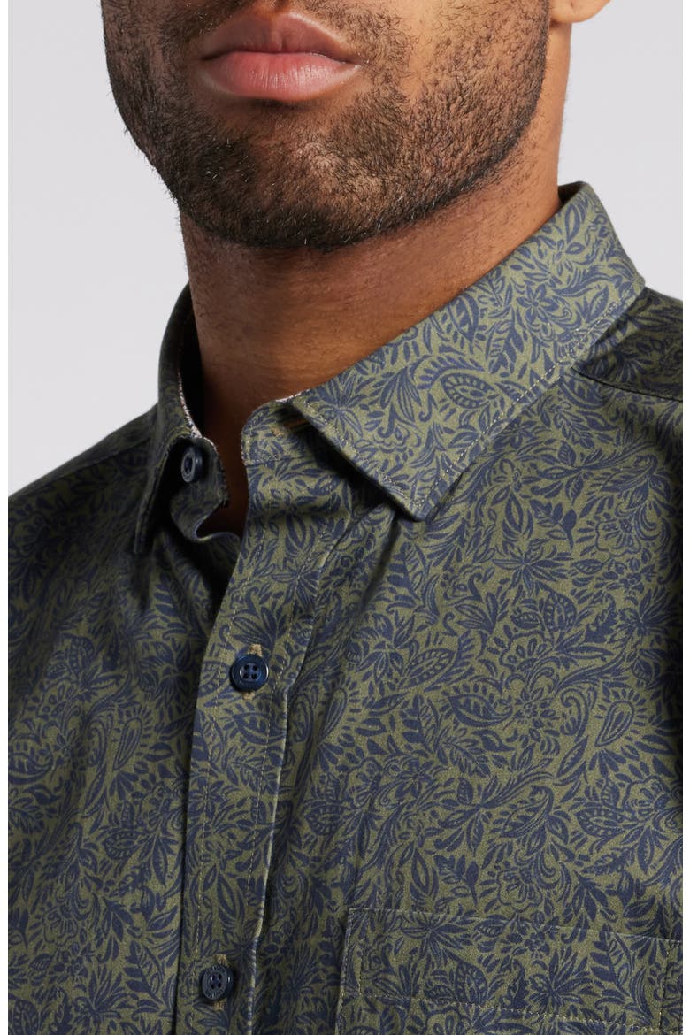 Foliage Print Button-Up Shirt, Alternate, color, OLIVE