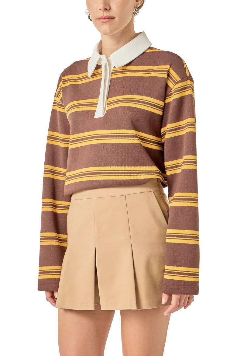 Stripe Polo Shirt, Alternate, color, BROWN/ YELLOW