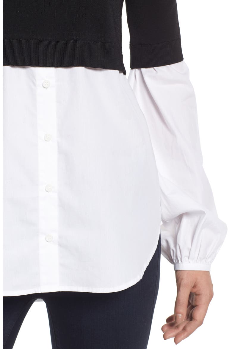 Off the Shoulder Poplin Sweater, Alternate, color, BLACK- WHITE COMBO