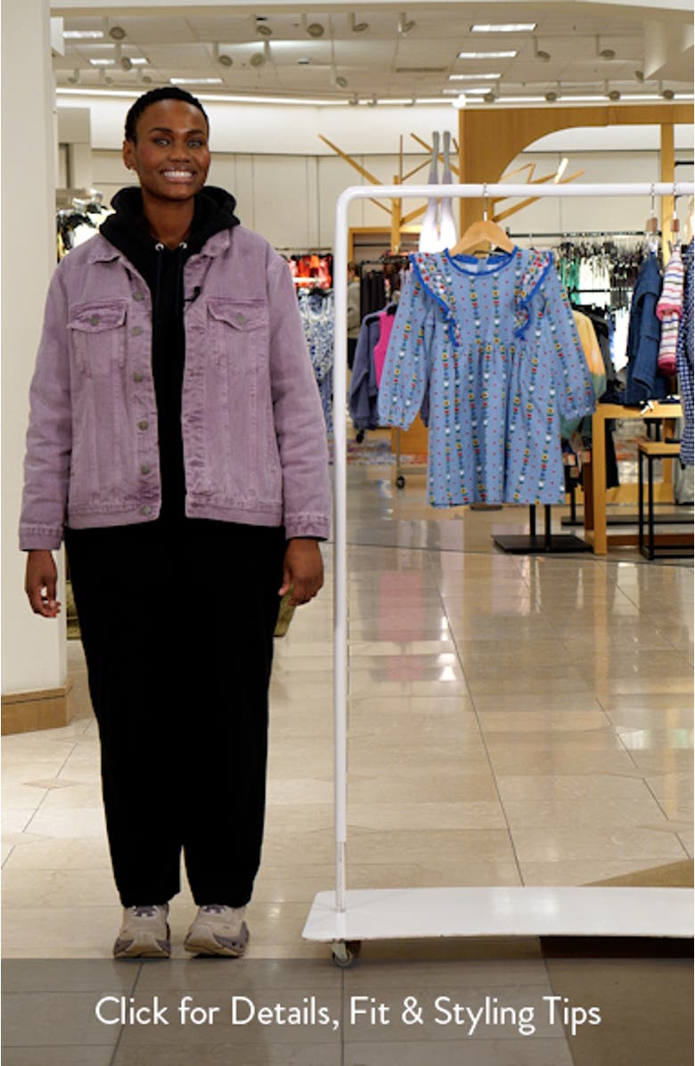 Kids' Print Long Sleeve Cotton Knit Ruffle Dress, sales video thumbnail