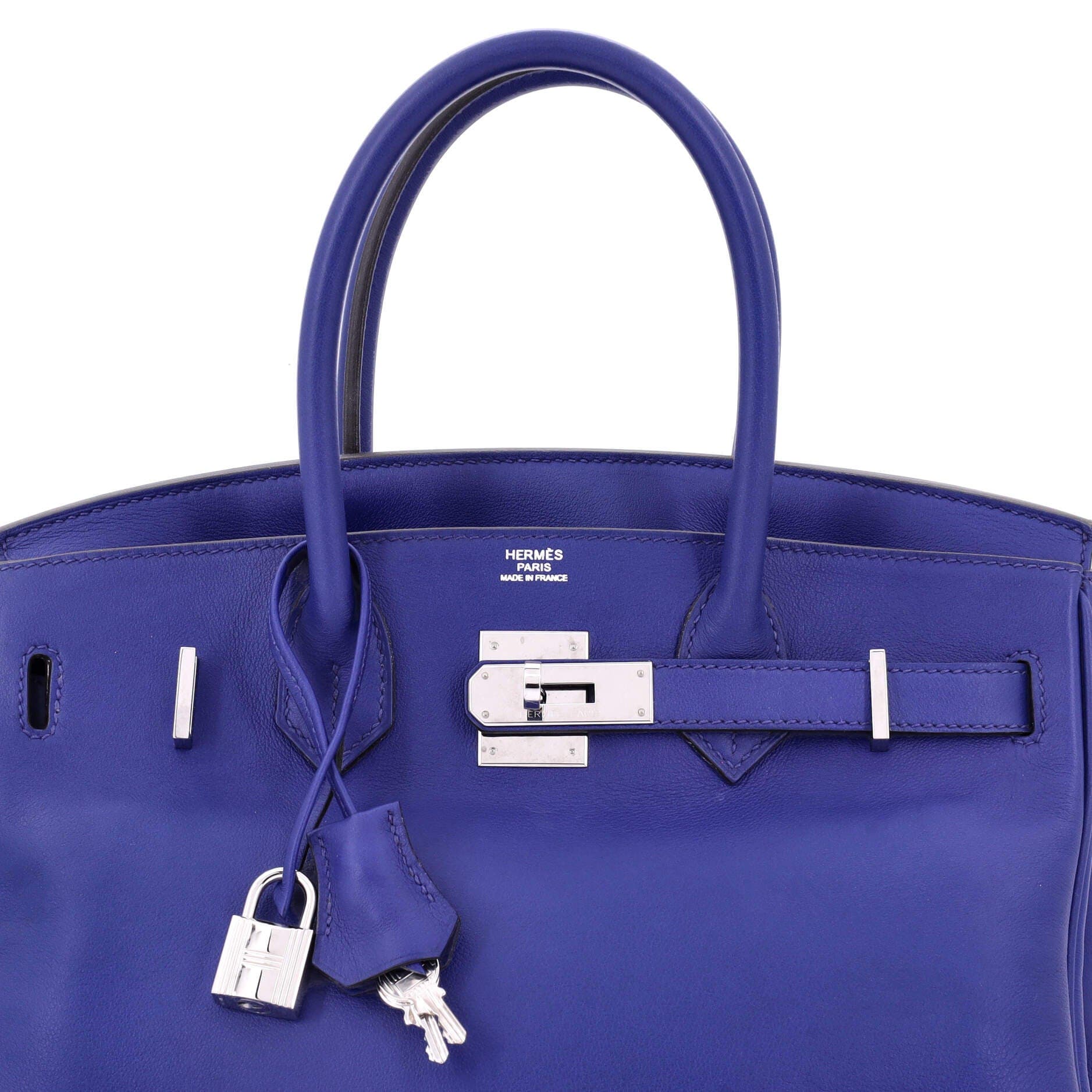 Pre-Owned Hermes Birkin Handbag Blue Swift with Palladium Hardware 30, Alternate, color, Bleu Electrique