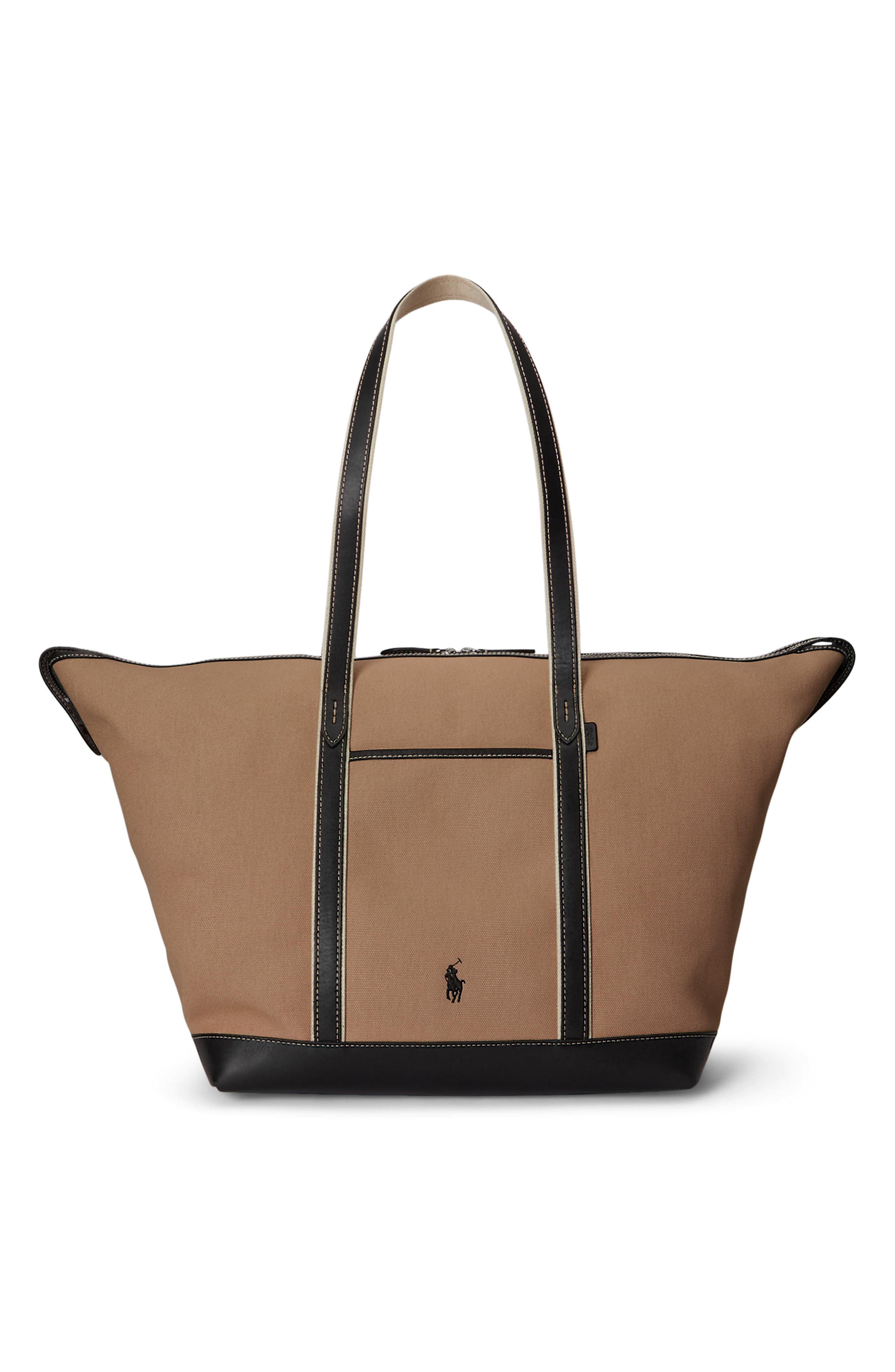 Large Canvas & Leather Tote, Main, color, PORCELAIN/ BLACK