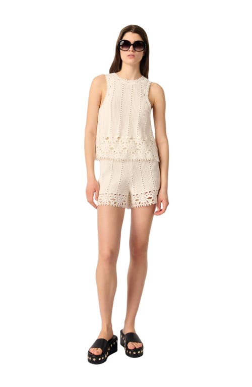 Maje Womens Crochet-knit Cotton Shorts Blanc
