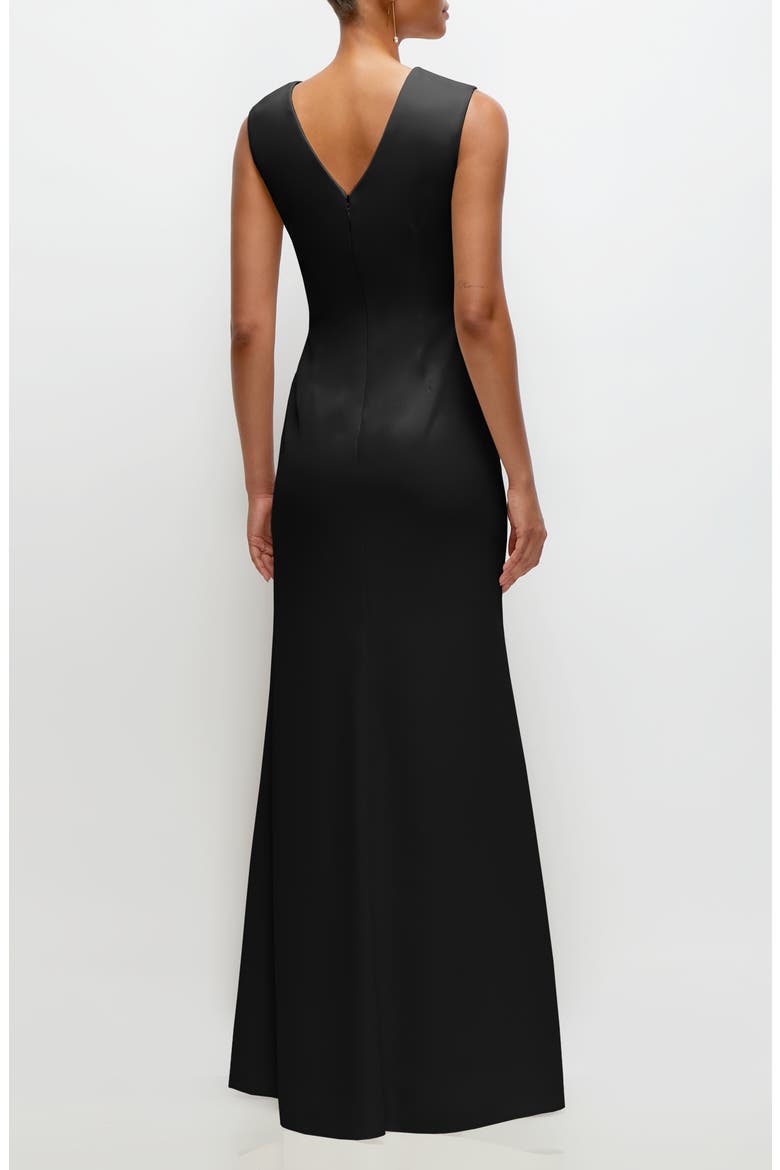 Ruched Cap Sleeve Crepe Trumpet Gown, Alternate, color, BLACK