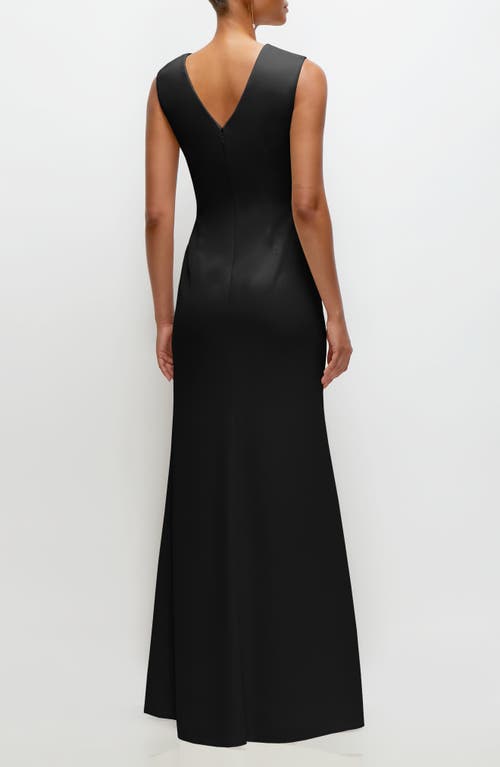 Shop After Six Ruched Cap Sleeve Crepe Trumpet Gown In Black