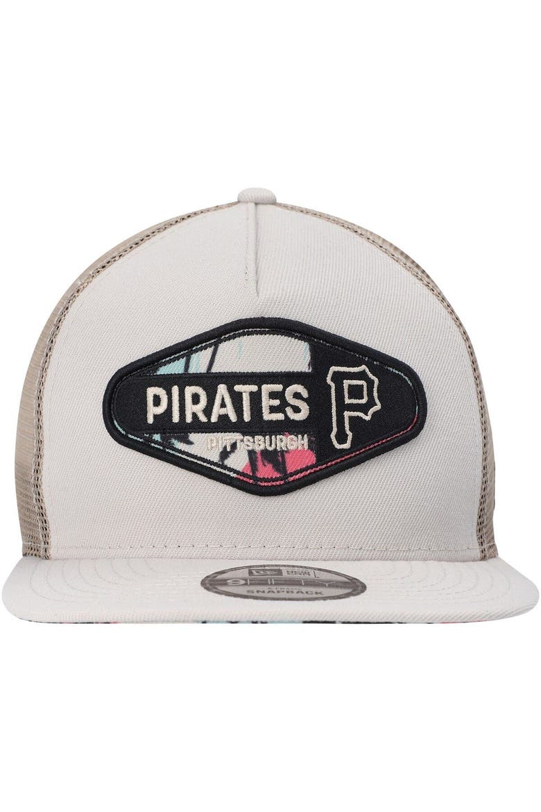Men's New Era Natural Pittsburgh Pirates Retro Beachin' Patch A-Frame Trucker 9FIFTY Snapback Hat, Alternate, color, Natural
