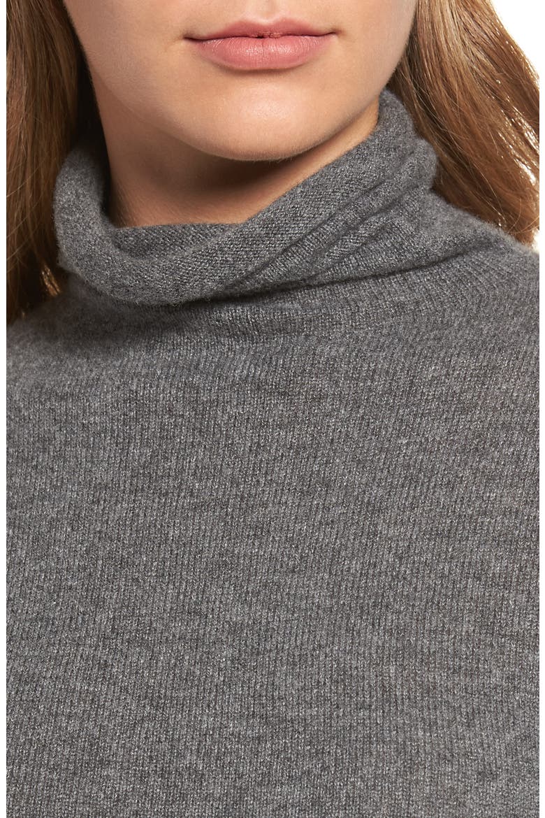 Funnel Neck Cashmere Sweater, Alternate, color, HEATHER DARK GREY