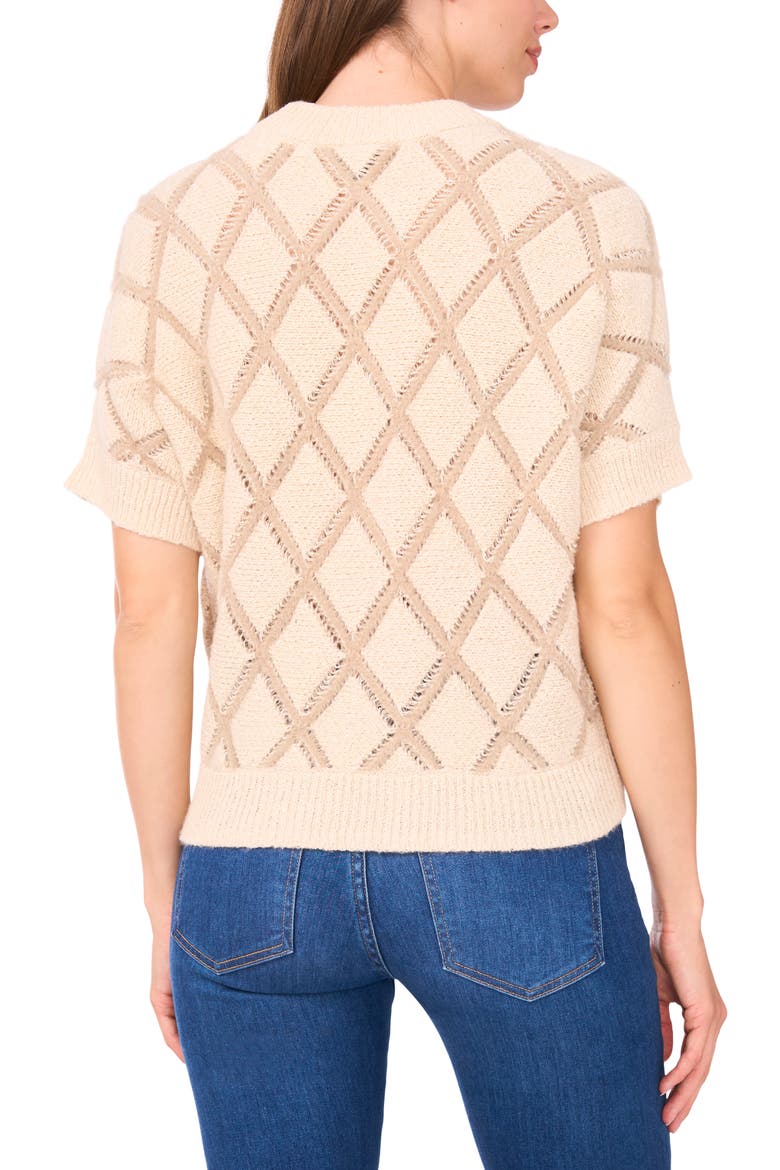 Short Sleeve Diamond Stitch Sweater, Alternate, color, BIRCH