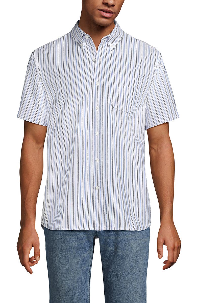 Lands' End Short Sleeve Sail Rigger Shirt, Alternate, color, White/Soft French Blue Stripe