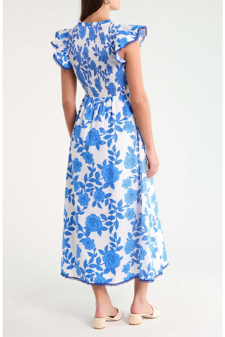 Merlin Floral Smock Bodice Cotton Dress, Alternate, color, WHITE-BLUE-MULTI