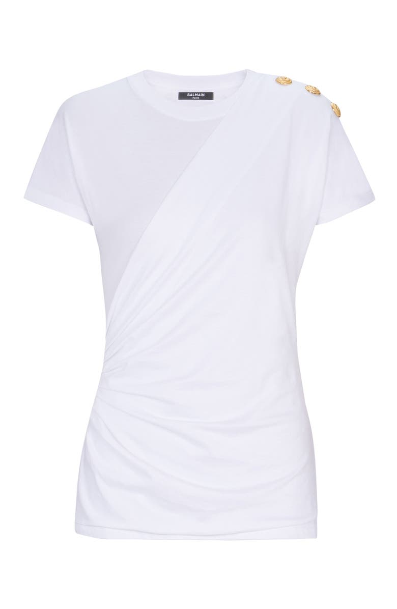 Balmain Short-sleeved draped jersey T-shirt, Alternate, color, White