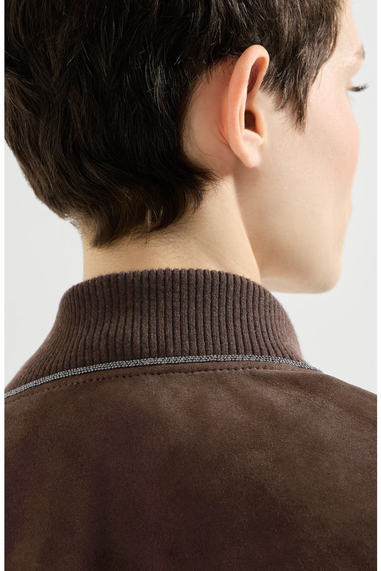 Couture suede outerwear jacket with monili, Alternate, color, Pine Cone Brown