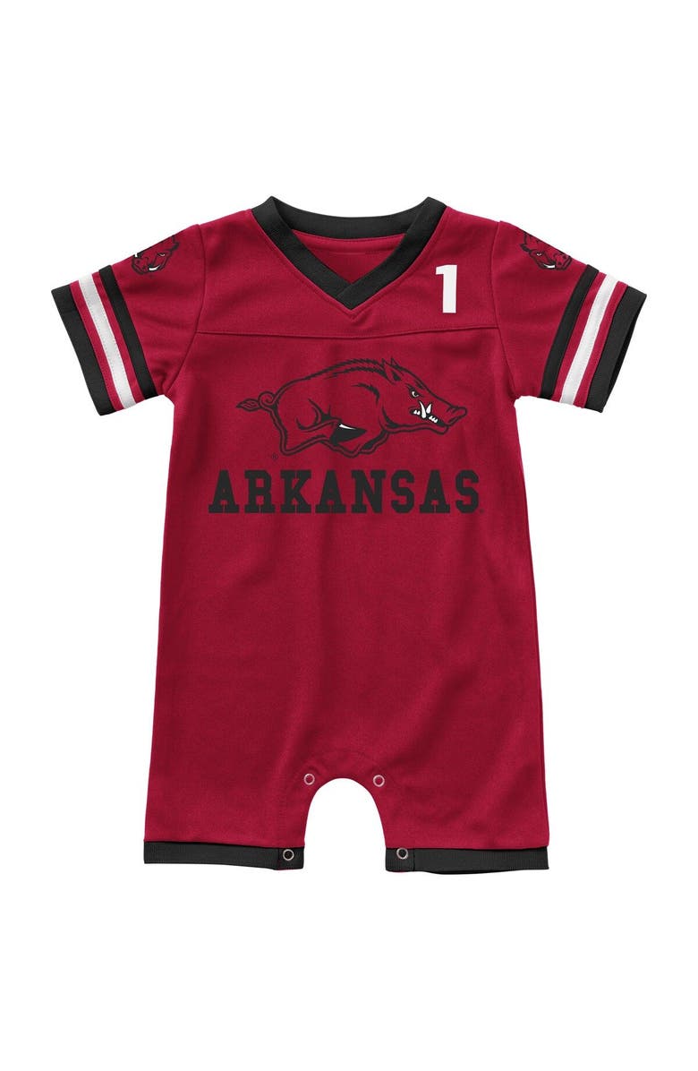 COLOSSEUM Newborn & Infant Colosseum Cardinal Arkansas Razorbacks Bumpo Football Logo Romper, Main, color, Cardinal