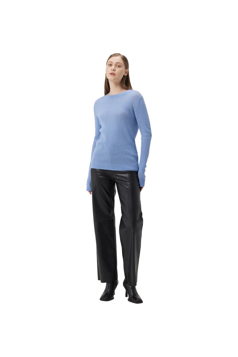 Ajour-Knit Cashmere Crewneck Sweater, Alternate, color, della robbia blue