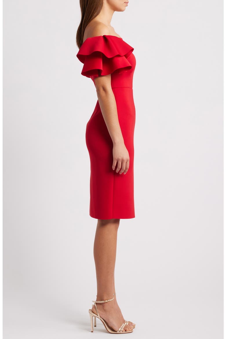 Ruffled Off-the-Shoulder Cocktail Dress, Alternate, color, CHERRY