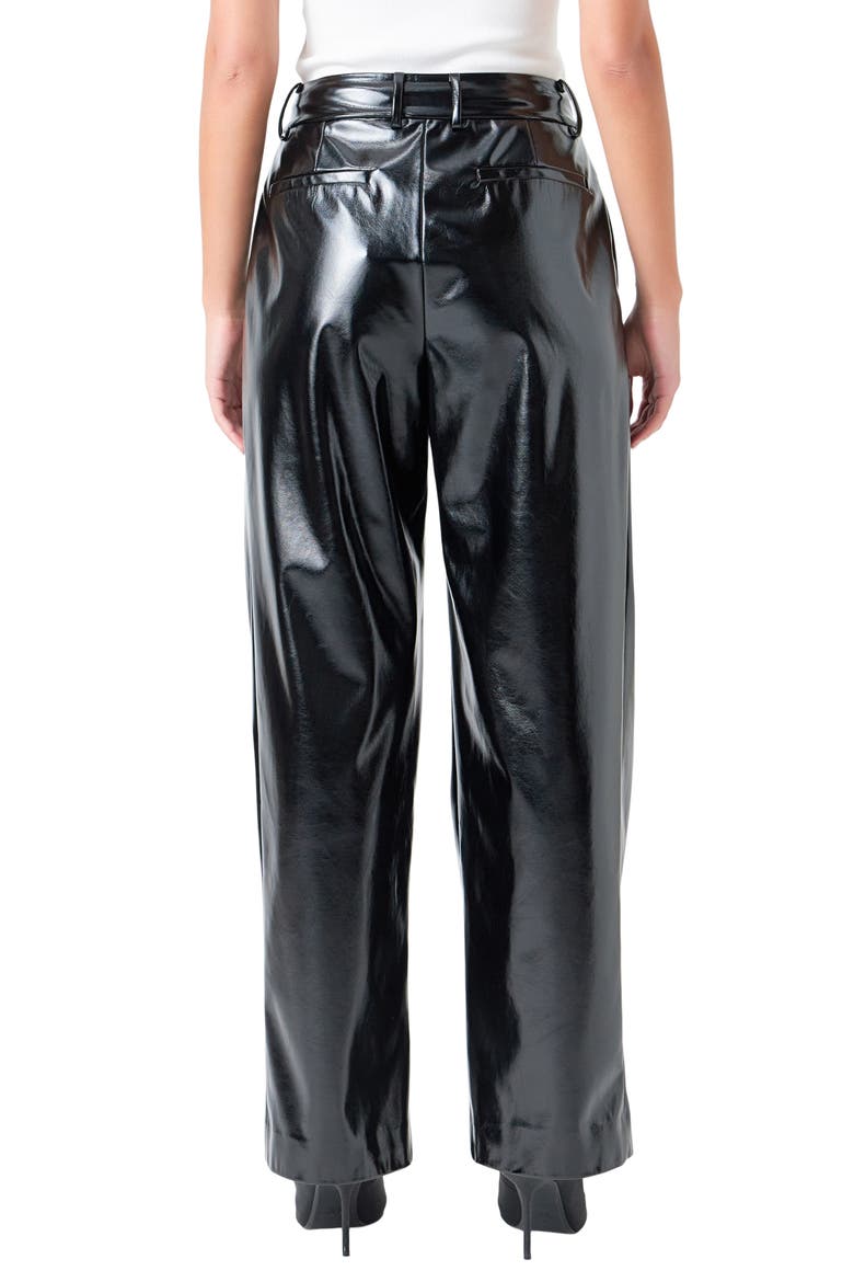 Pleat Faux Patent Leather Pants, Alternate, color, BLACK