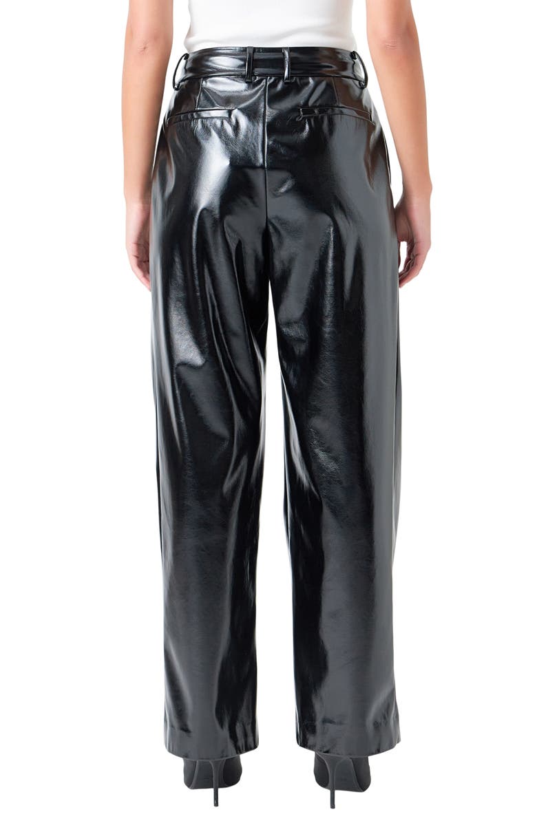 Grey Lab Pleat Faux Patent Leather Pants, Alternate, color, Black