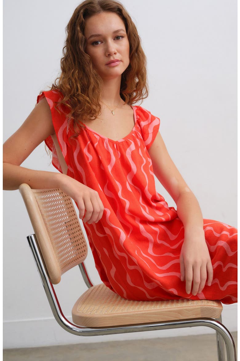 Ruffle Cap Sleeve Dress, Alternate, color, RED