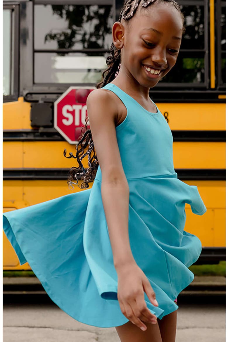 Organic Cotton Sleevless Solid Twirl Dress, Alternate, color, Turquoise